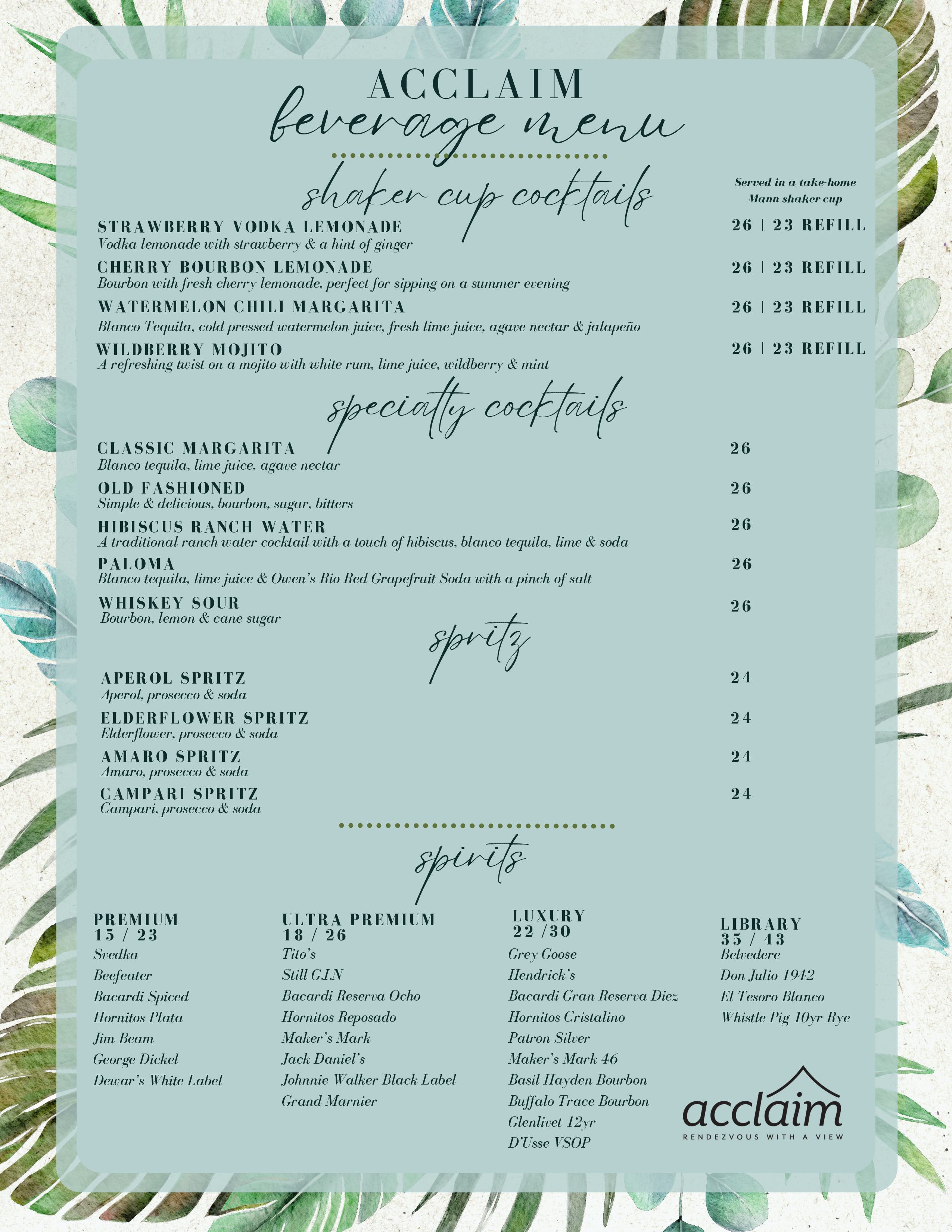 2025 Acclaim Menu