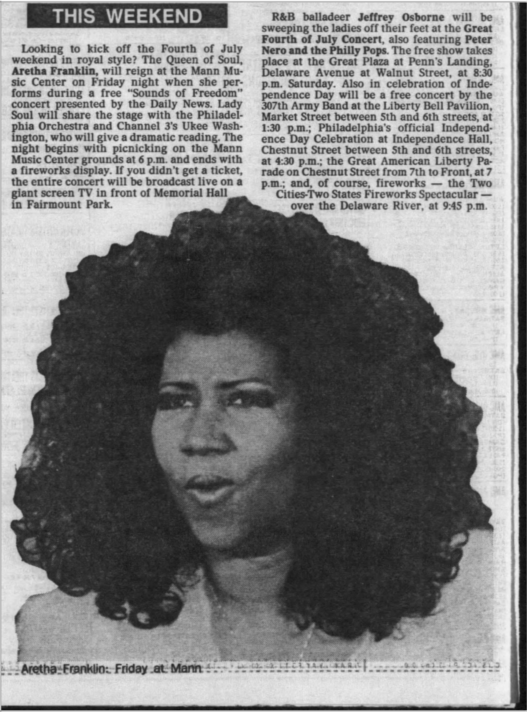 Press clipping covering Aretha Franklin's 1992 performance.