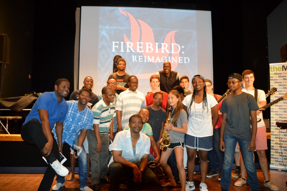 Students with Ladysmith Black Mambazo during their 2016 workshop. 