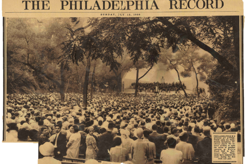 Audience watching The Philadelphia Orchestra perform at the Dell,1930