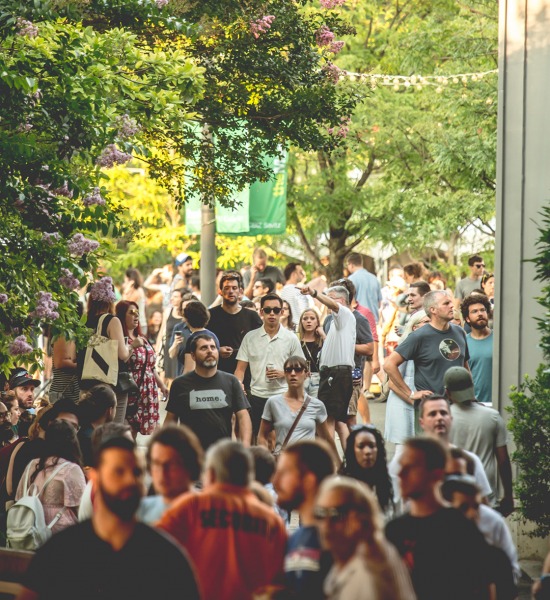 Image of patrons entering the mann center